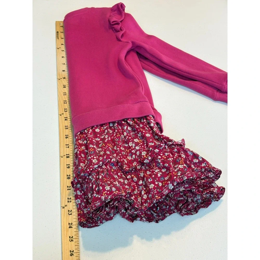 Polo Ralph Lauren Girls 6X Pink Floral Sweatshirt Dress Ruffle Sleeve
